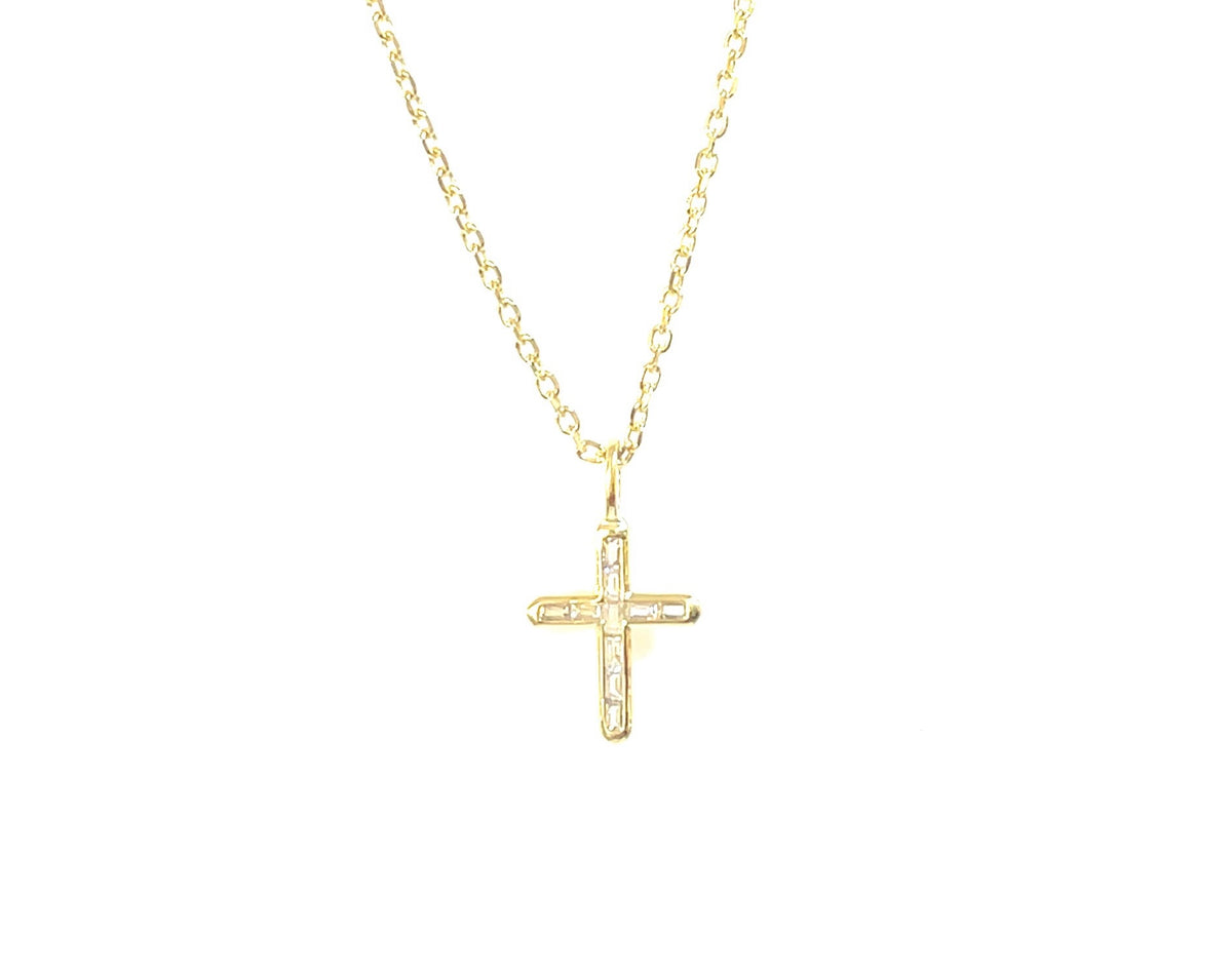 Sacred Beauty- Baguette CZ Cross Necklace