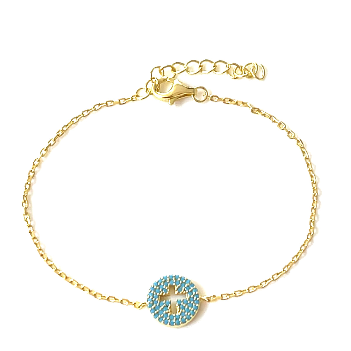 Turquoise Paved Hollow Cross Bracelet