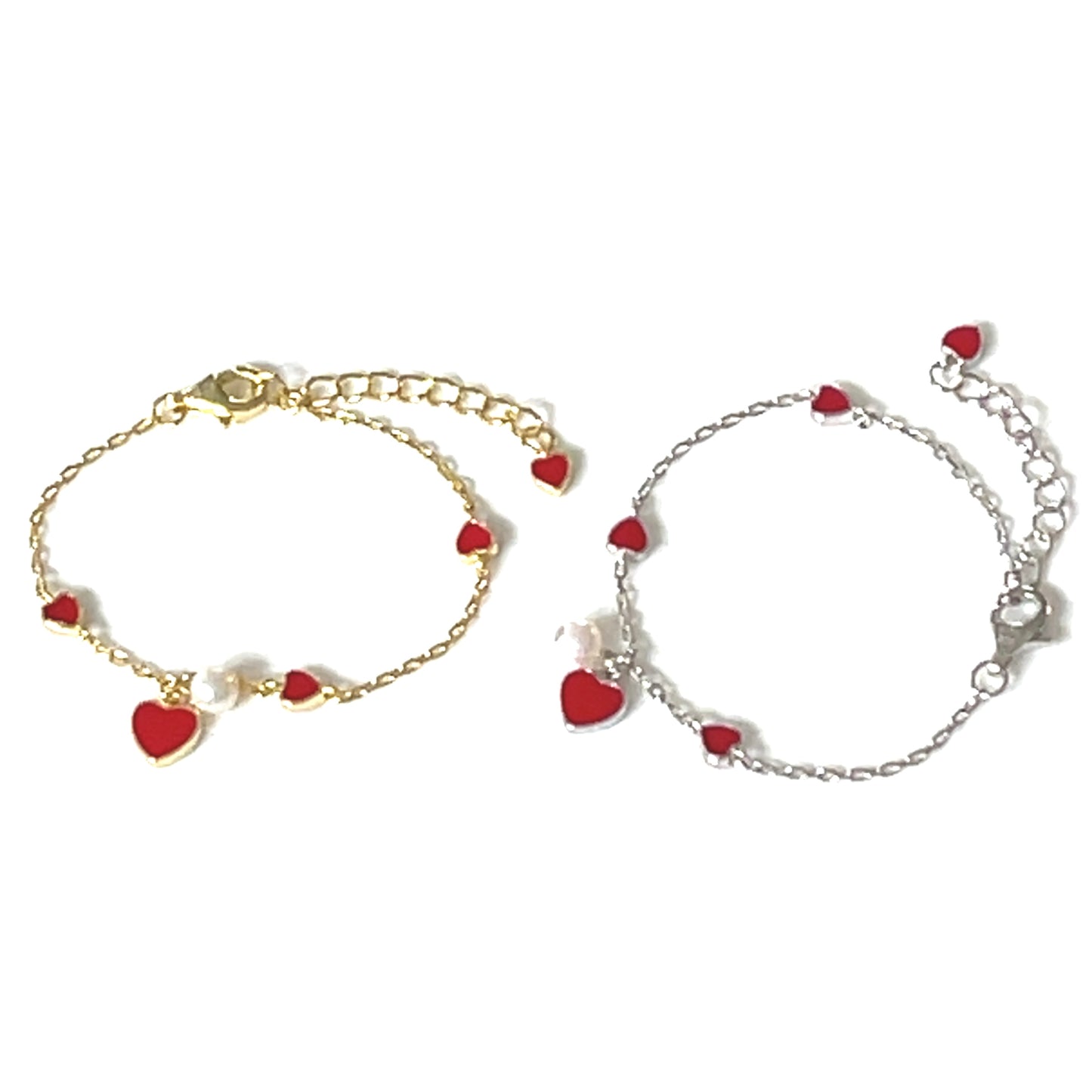 ❤️ Kids’ Sweetheart – Red Enamel Heart & Pearl Bracelet