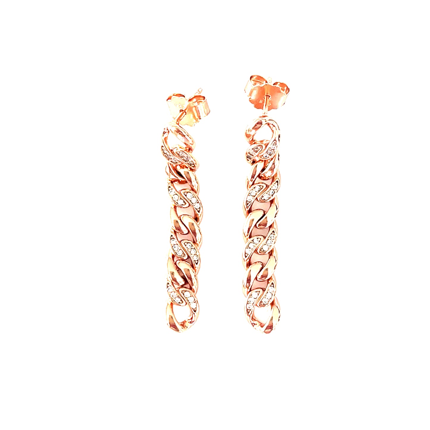 Glamour Link Earrings – Sterling Silver, CZ, 4.5 cm. Long