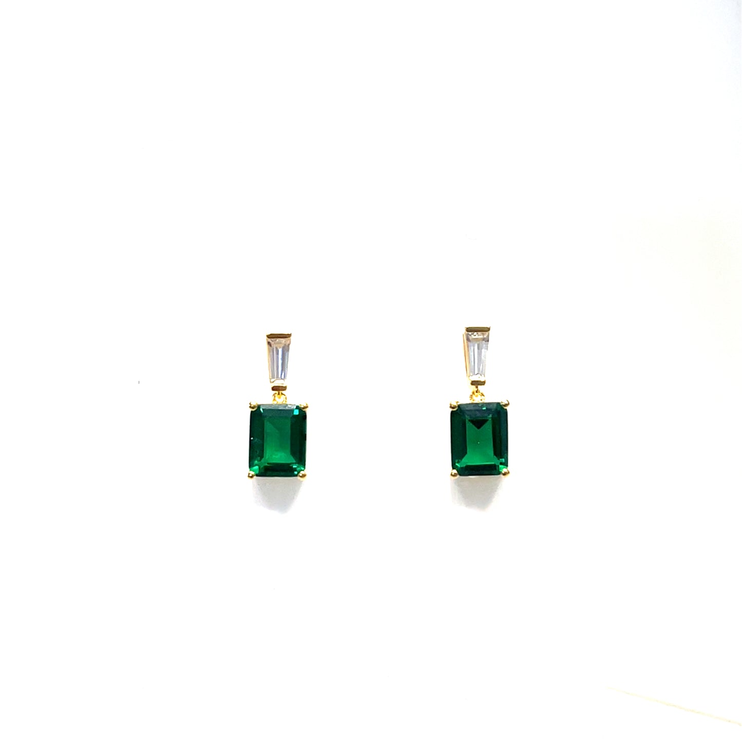 Emerald Baguette Drop Earrings – Sterling Silver