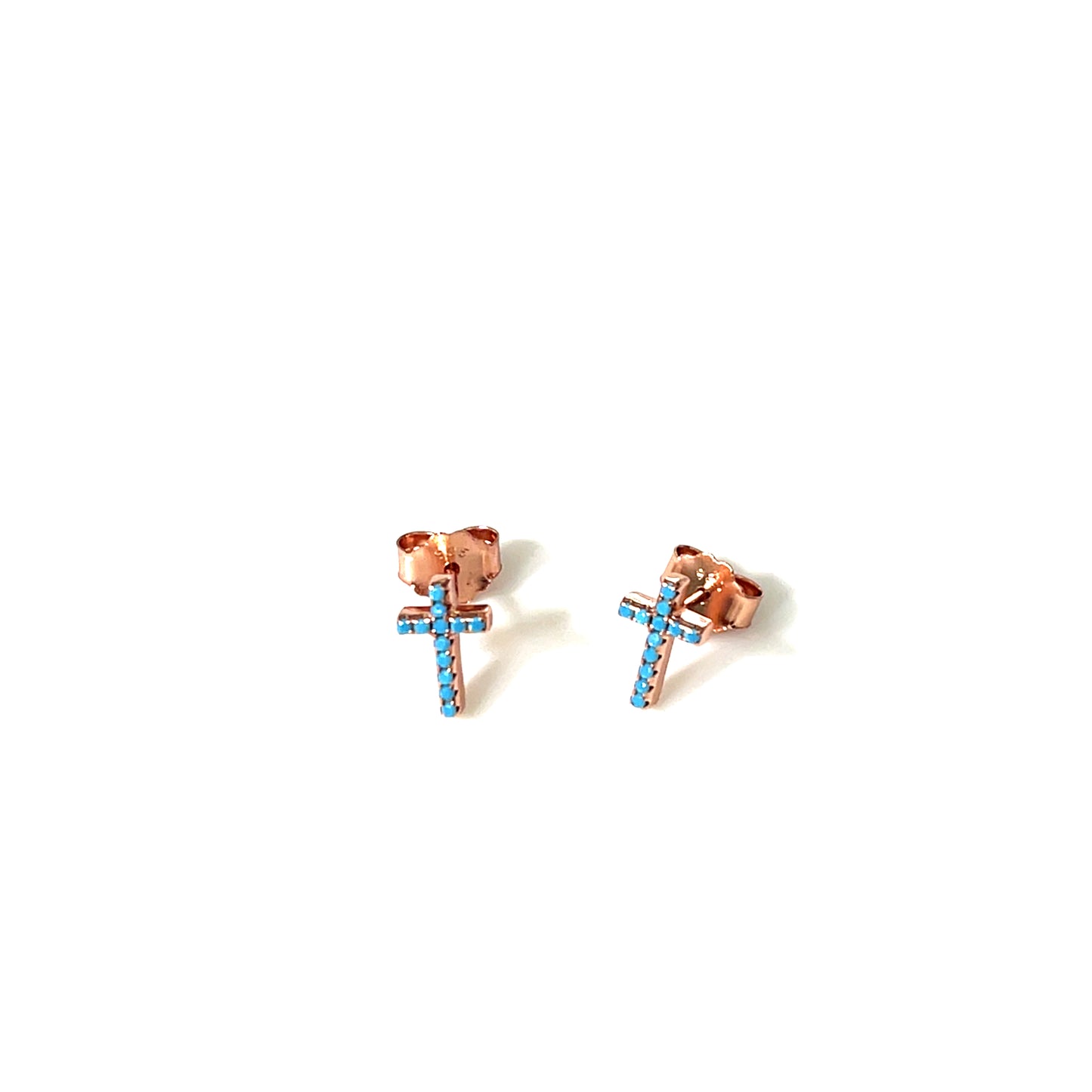 🌿 Luminous Grace Petite Cross Stud Earrings – Nano Turquoise Available in: Sterling Silver, Rhodium Finish, Yellow Gold Finish, Rose Gold Finish