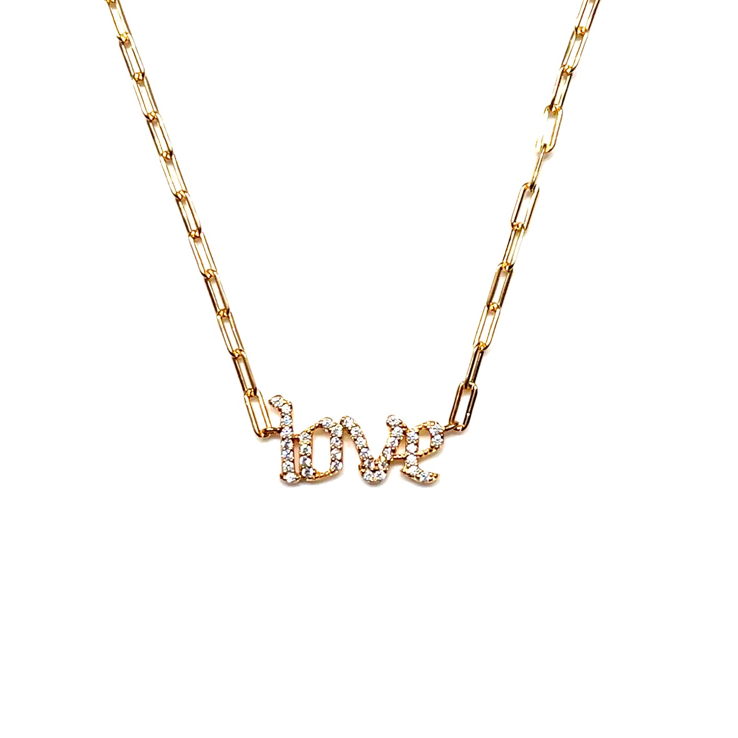 LOVE Script Necklace in Sterling Silver with CZ Detailing