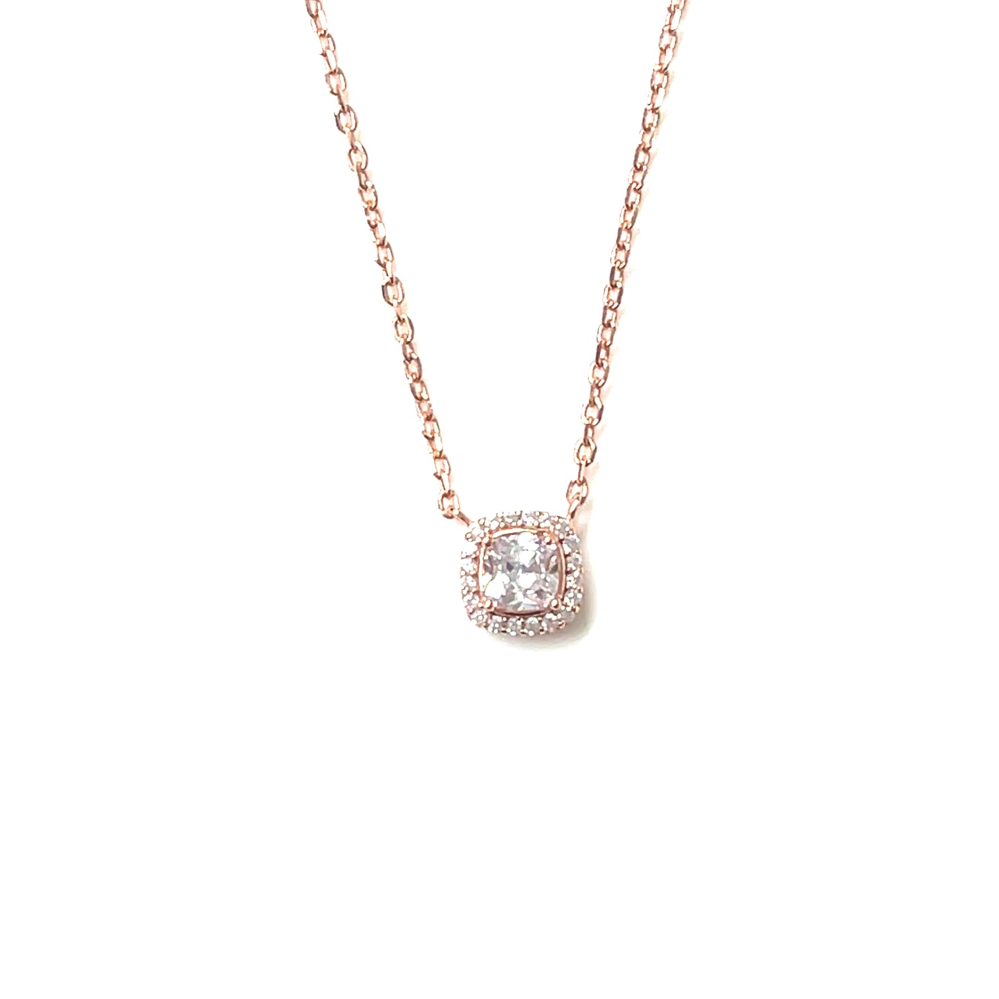 💧 Petite Square Halo Pendant Necklace – Sterling Silver