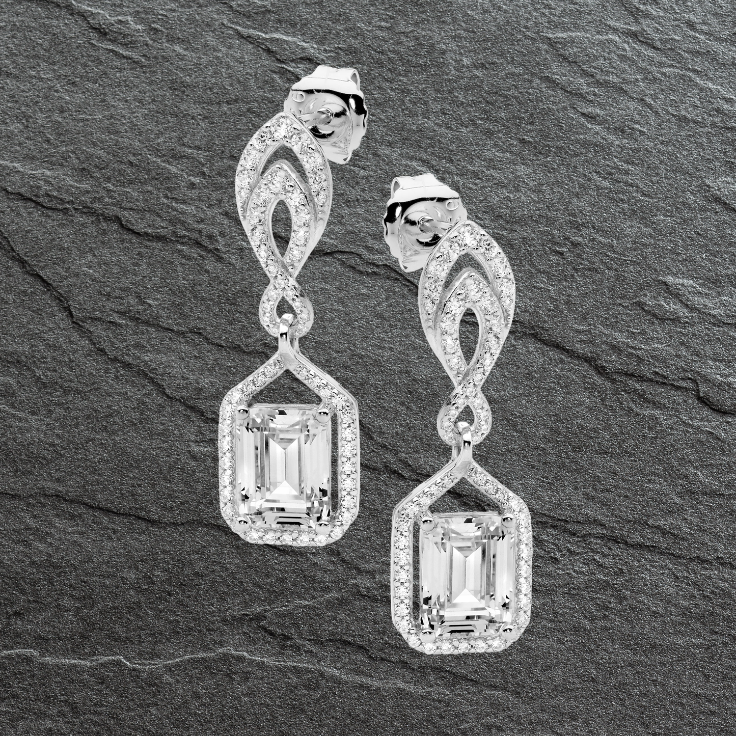 Classic Elegance Emerald Cut Sterling Silver Earrings