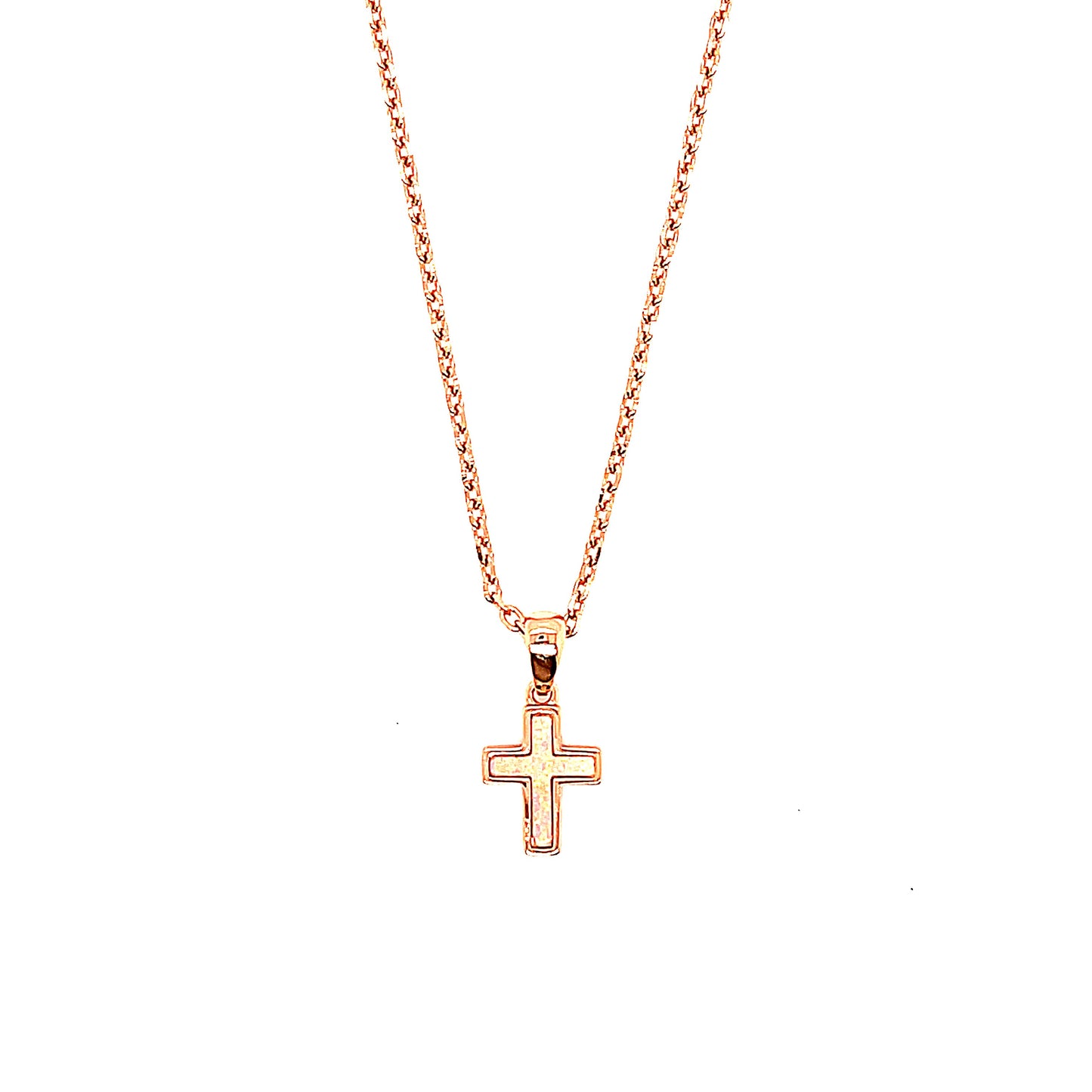 Sterling Silver White Opalite Small Cross Pendant Necklace