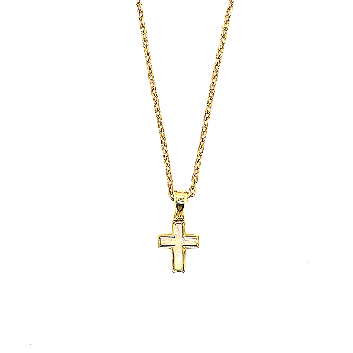 Sterling Silver White Opalite Small Cross Pendant Necklace