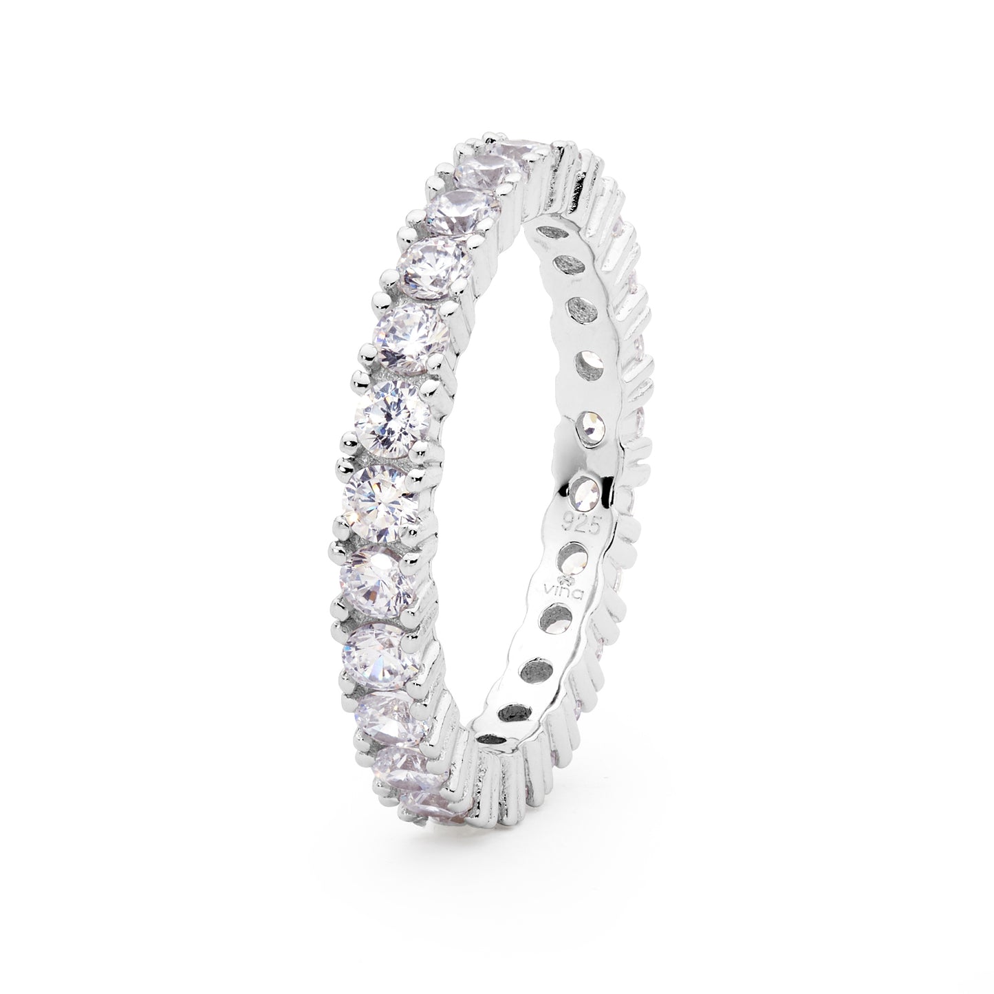 Elegant eternity ring, sterling silver rhodium plated is currently in vogue. Luxurious yet accessible jewelry for any occasion.