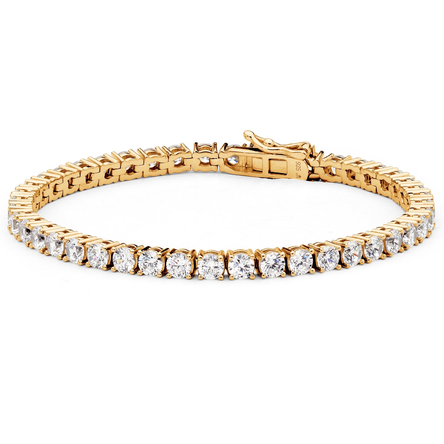 14K. yellow gold-plated, Rhodium plated sterling silver tennis bracelet. Sophisticated, elegant luxury bracelet with premium craftmanship for a refined  look.