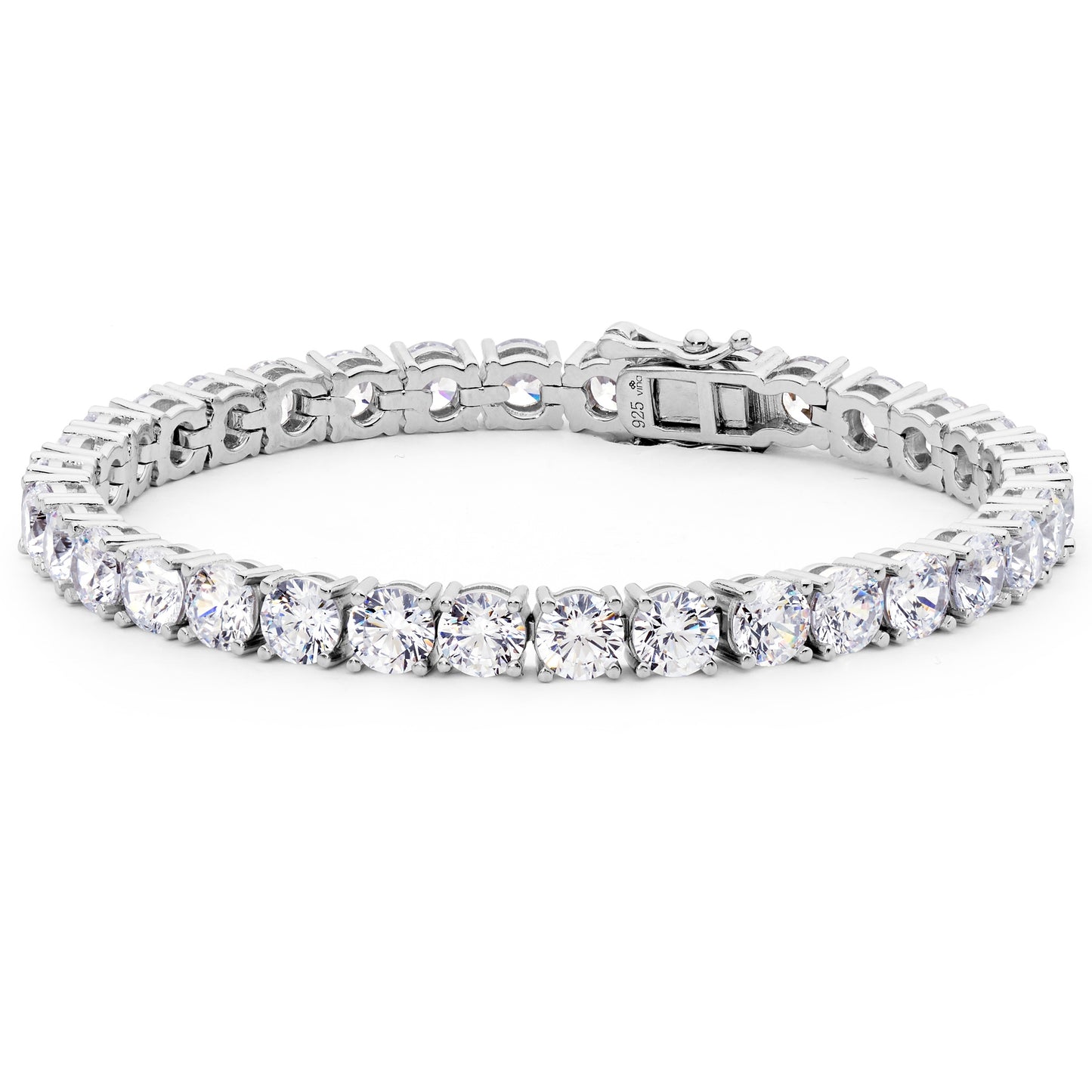 Elegant, sophisticated luxurious sterling silver rhodium plated tennis bracelet with premium craftsmanship.