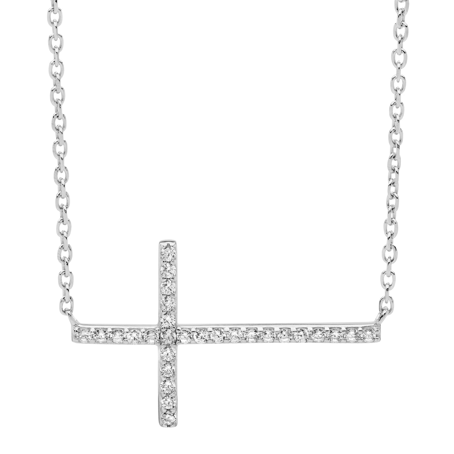 18x30mm. Diamond-Like Horizontal Cross Necklace