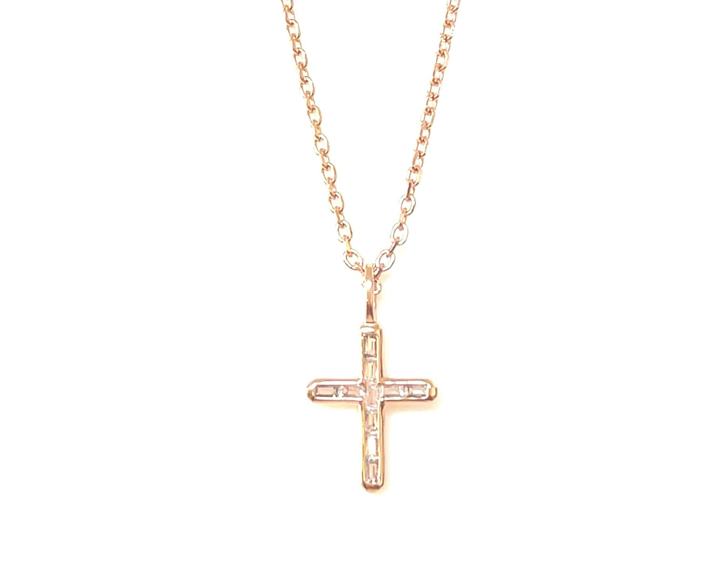 Sacred Beauty- Baguette CZ Cross Necklace
