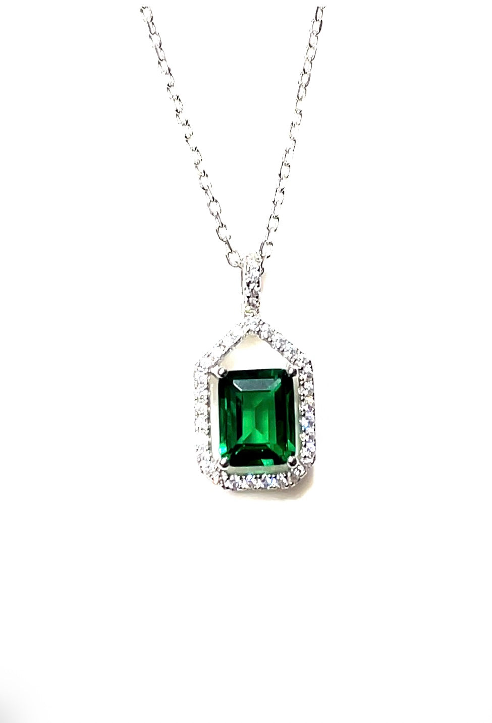 Celestial Grace Green Emerald Halo Pendant