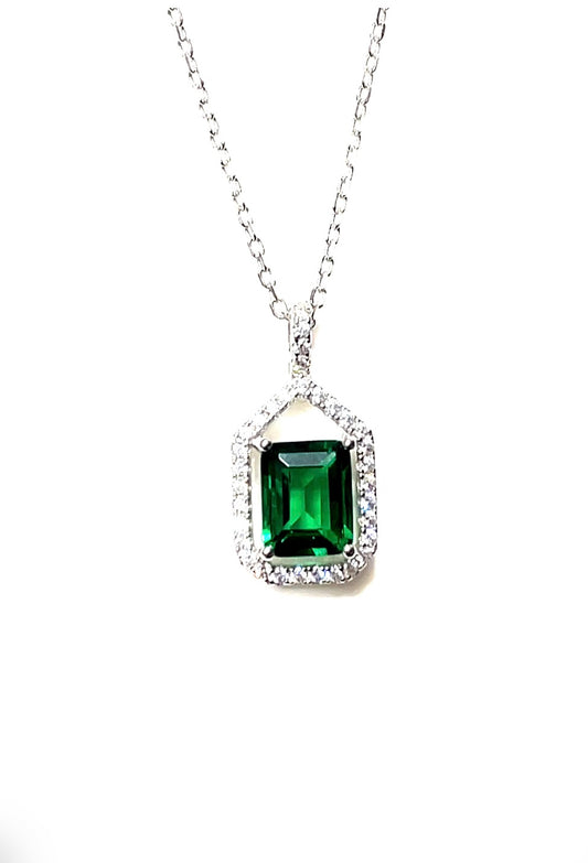 Celestial Grace Green Emerald Halo Pendant