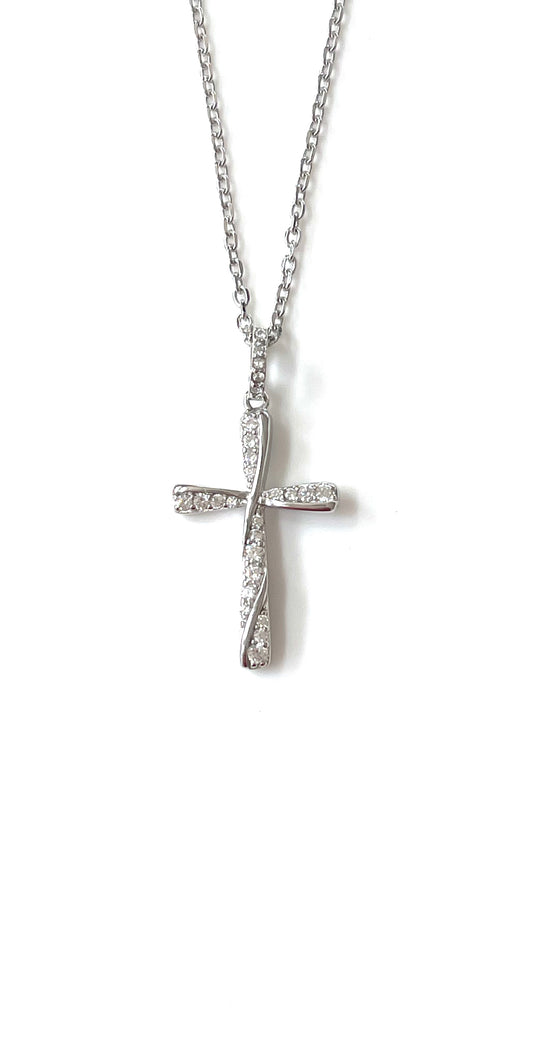 Curved Vertical Bar Cross Pendant