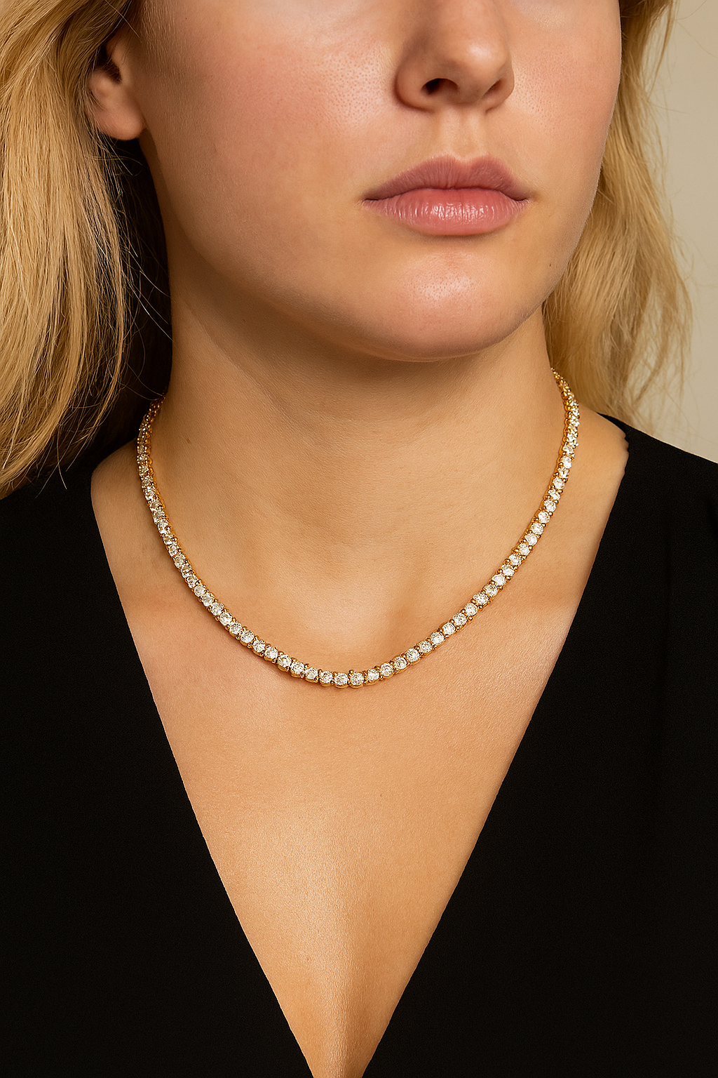 Cubic zirconia Tennis Necklace, crafted in 925 sterling silver with 3mm. stone setting, length 43 cm.