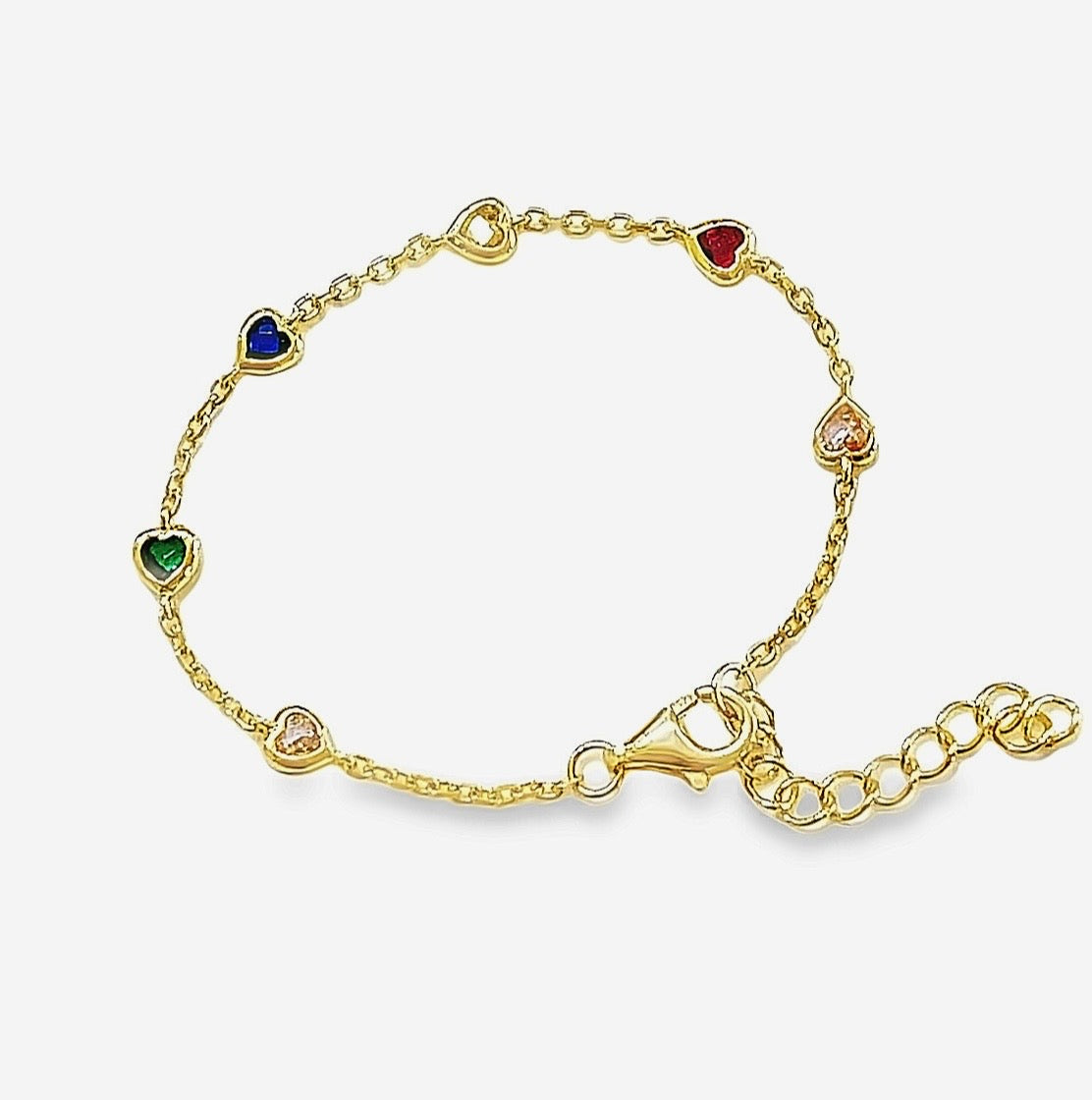 💖 Kids’ Vibrant rainbow Hearts – CZ colourful Bracelet