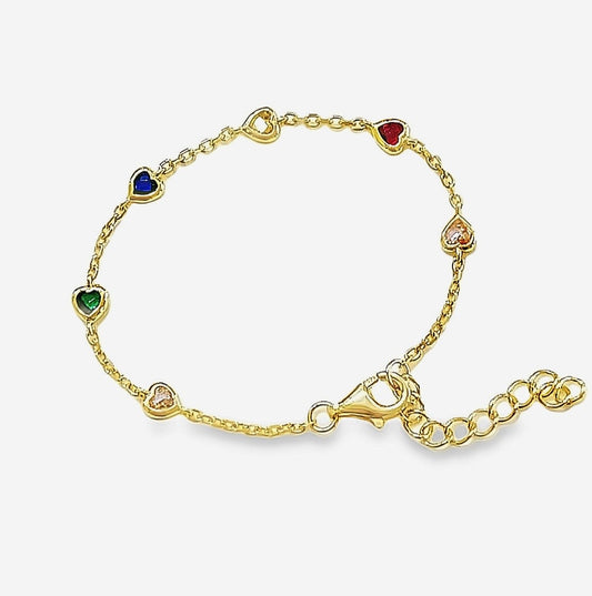 💖 Kids’ Vibrant rainbow Hearts – CZ colourful Bracelet