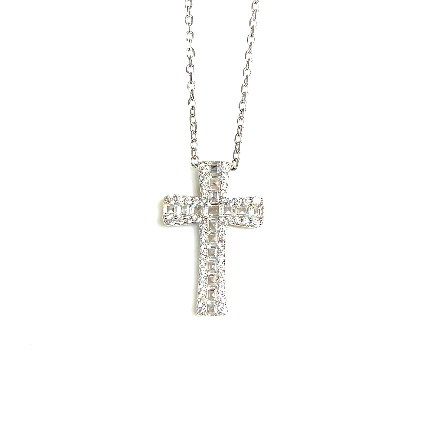 Mixed Cut Cubic Zirconia Cross Pendant