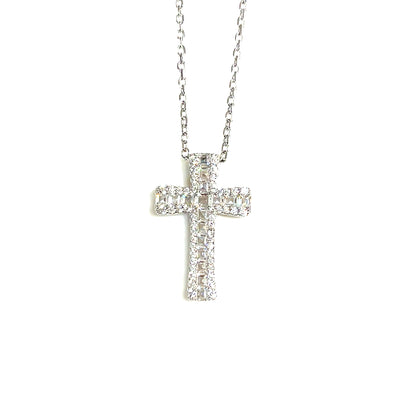 Mixed Cut Cubic Zirconia Cross Pendant
