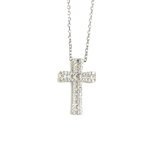 Mixed Cut Cubic Zirconia Cross Pendant