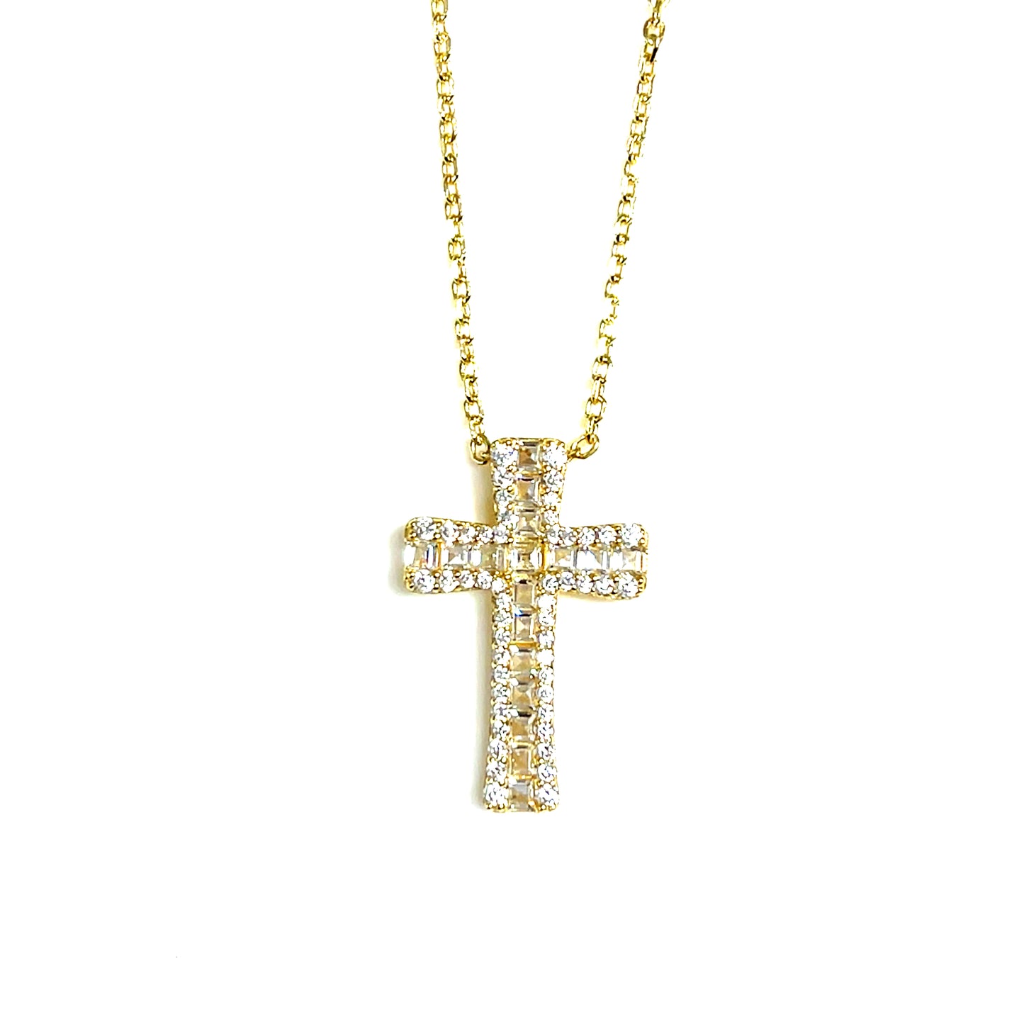 Mixed Cut Cubic Zirconia Cross Pendant