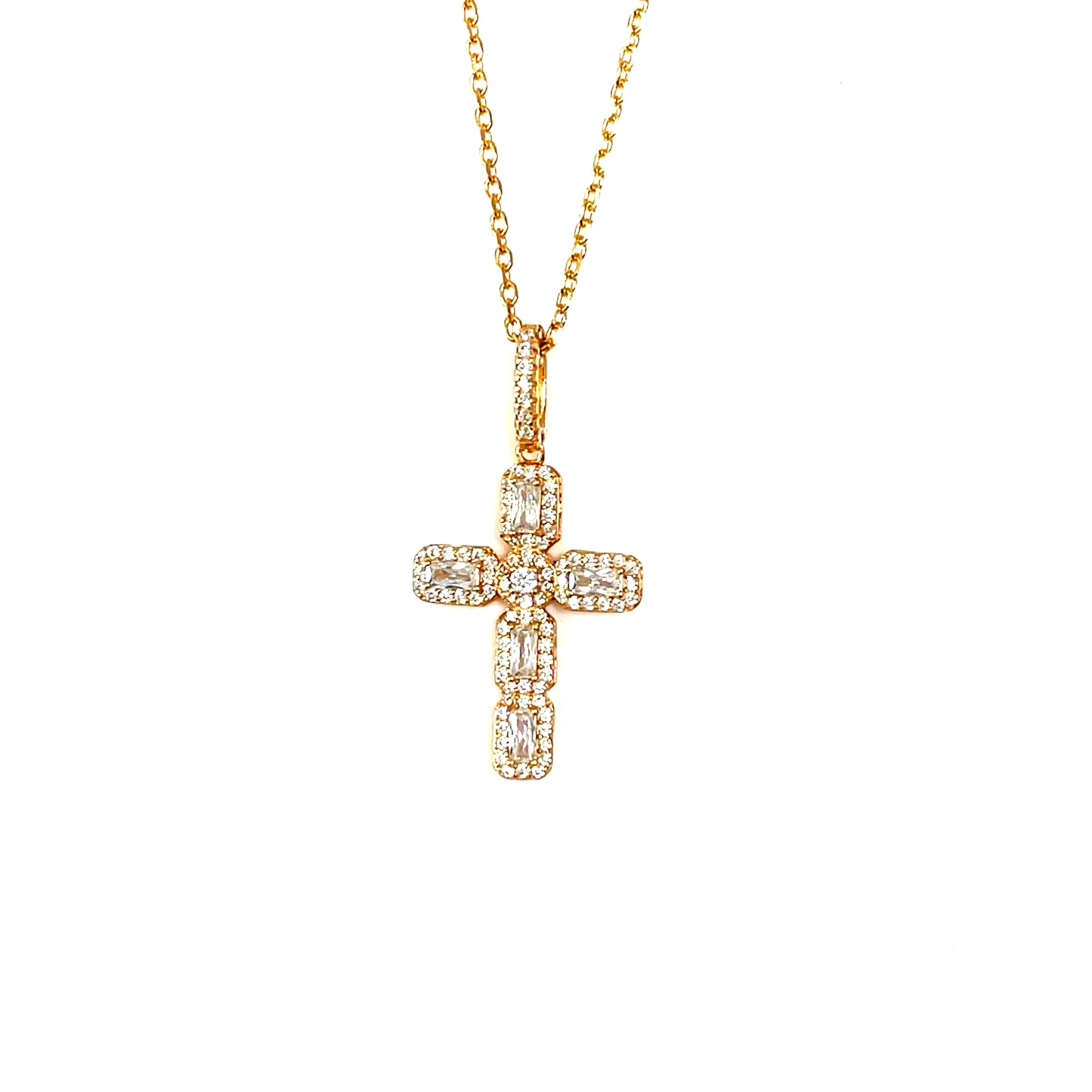 Baguette & Pave CZ Cross Pendant
