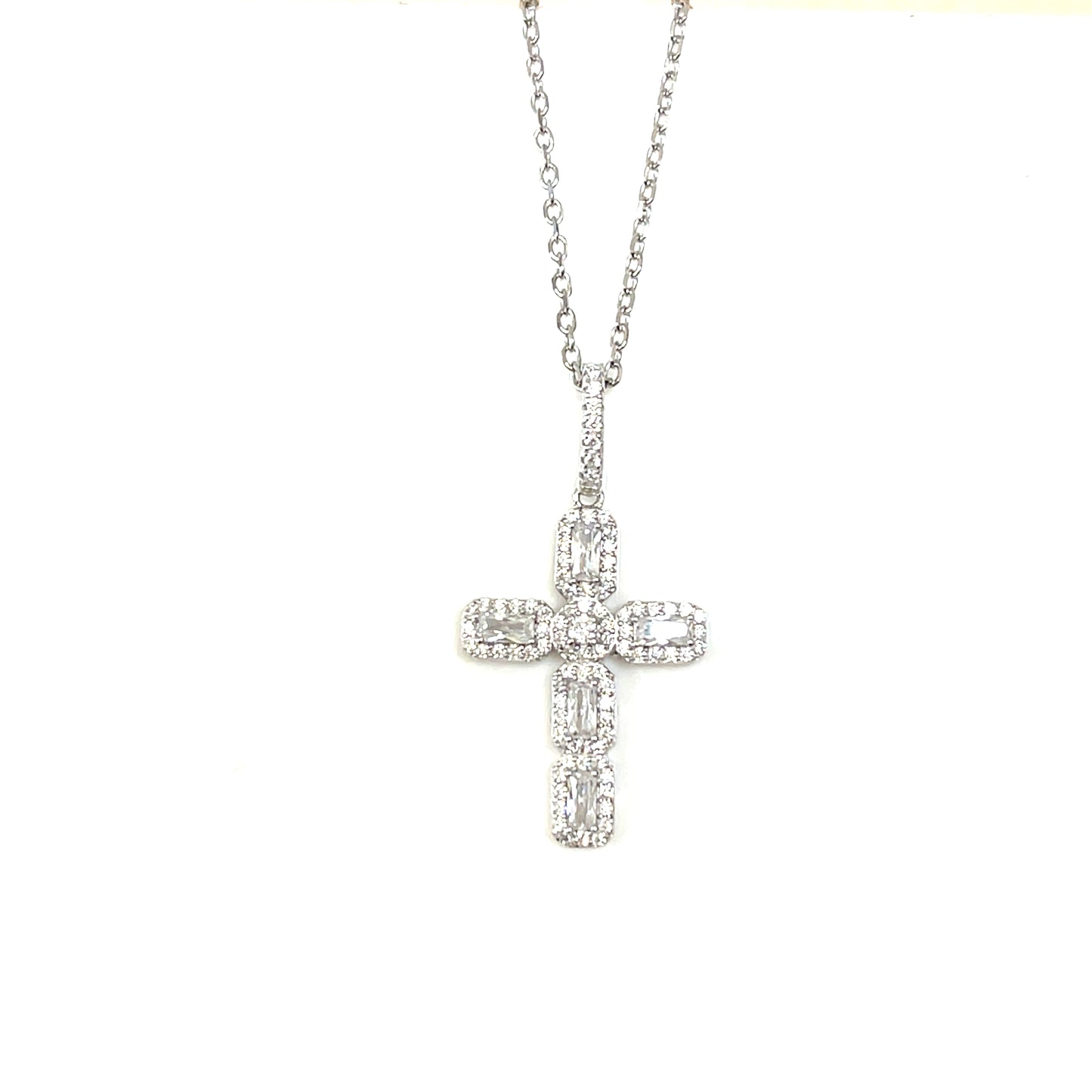 Baguette & Pave CZ Cross Pendant