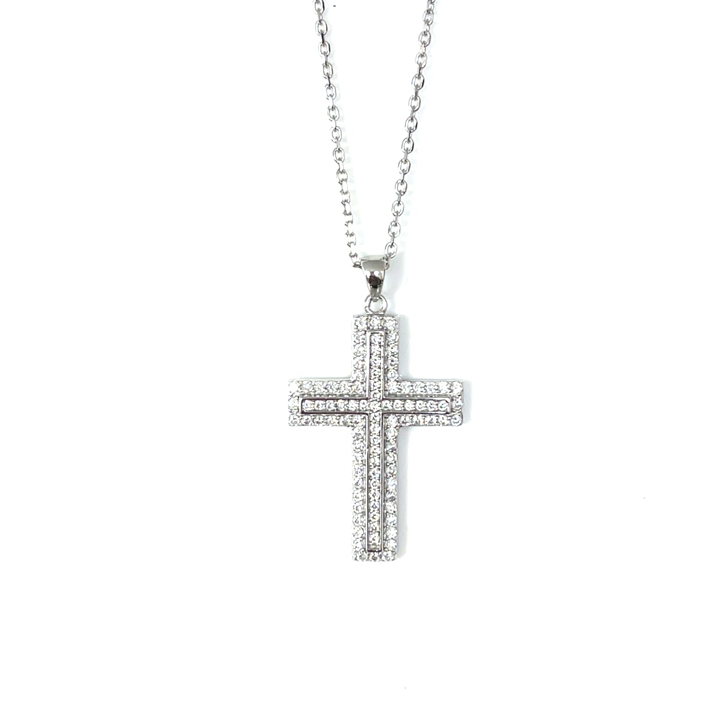 Classic Sparkle-Outlined Cross Pendant