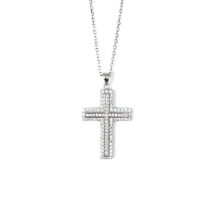 Classic Sparkle-Outlined Cross Pendant