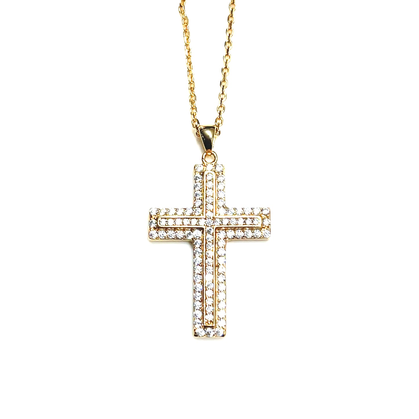 Classic Sparkle-Outlined Cross Pendant