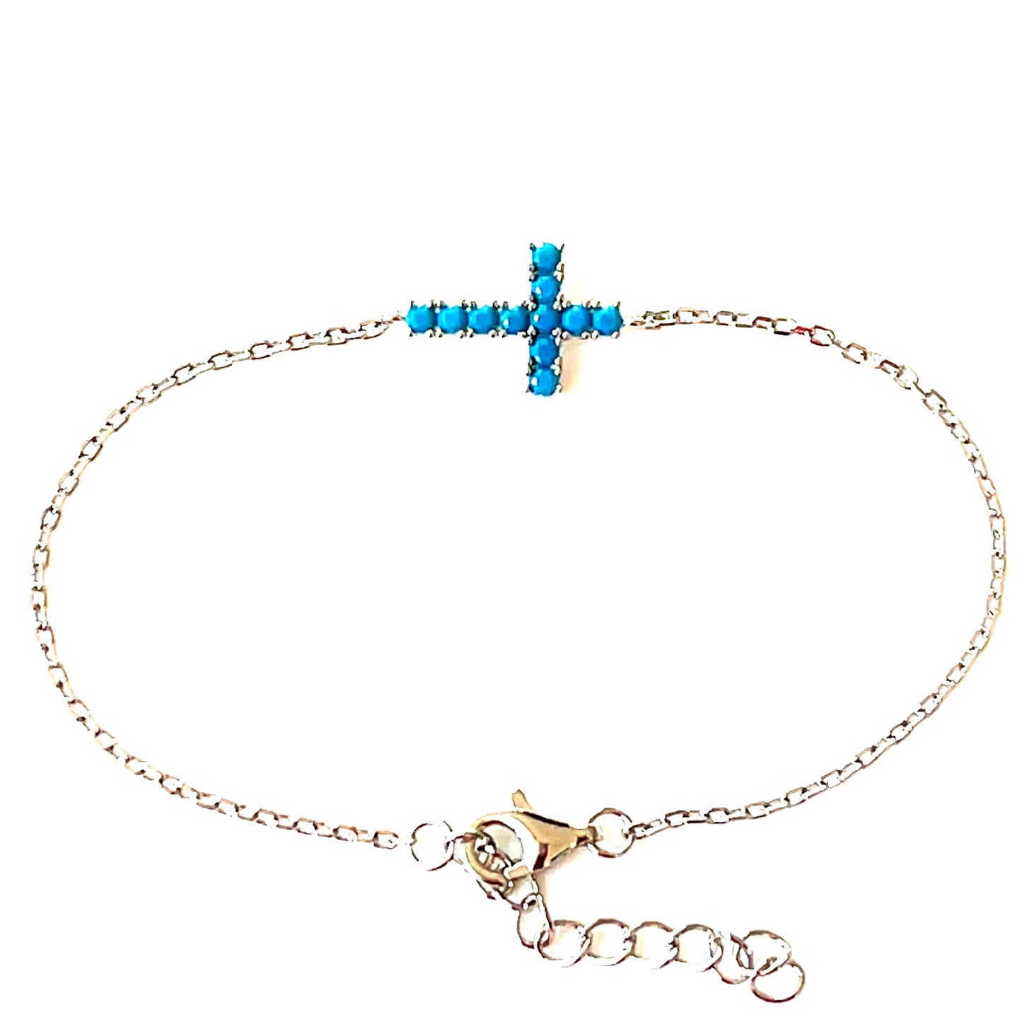 Paved-Set Blue Turquoise Cross Bracelet