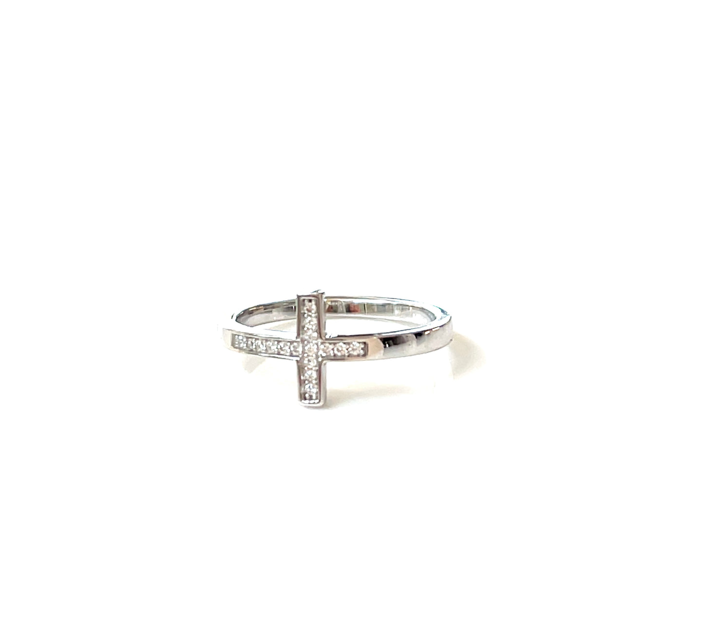 Paved-Set Fine Stone Cross Ring