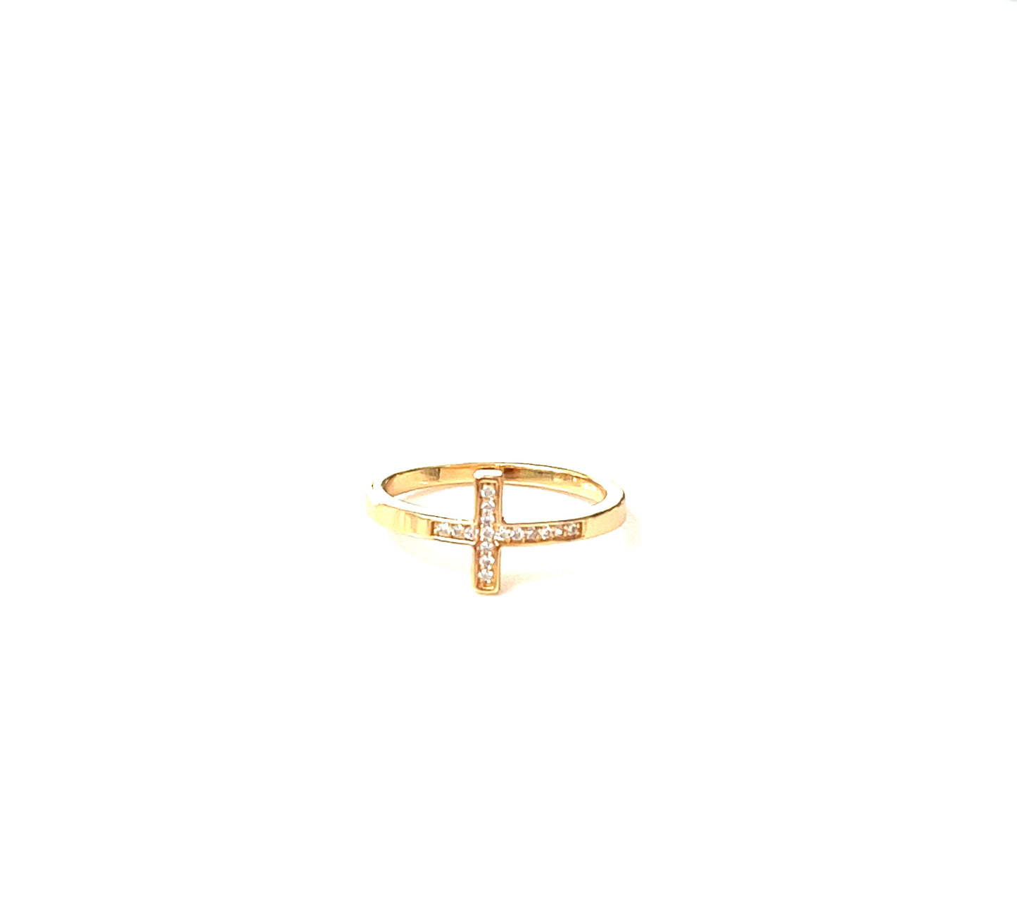 Paved-Set Fine Stone Cross Ring