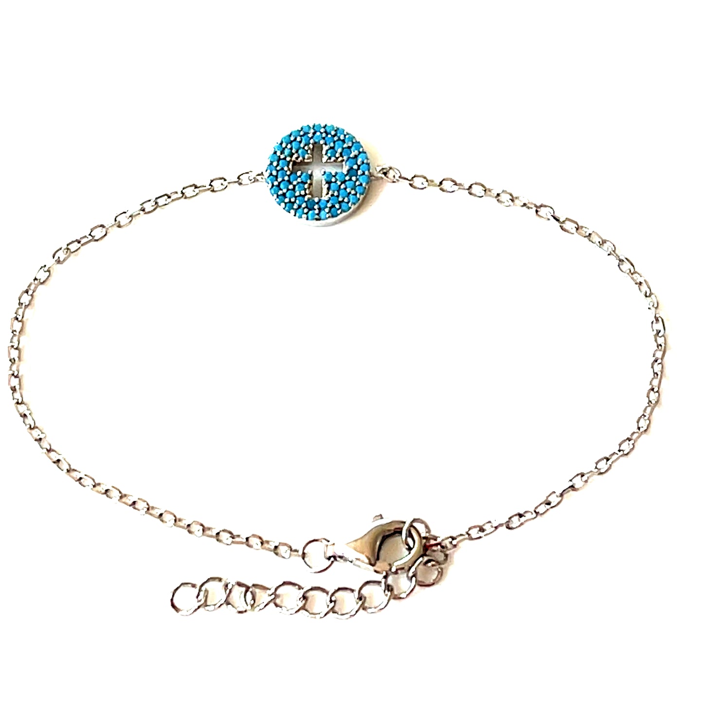Turquoise Paved Hollow Cross Bracelet