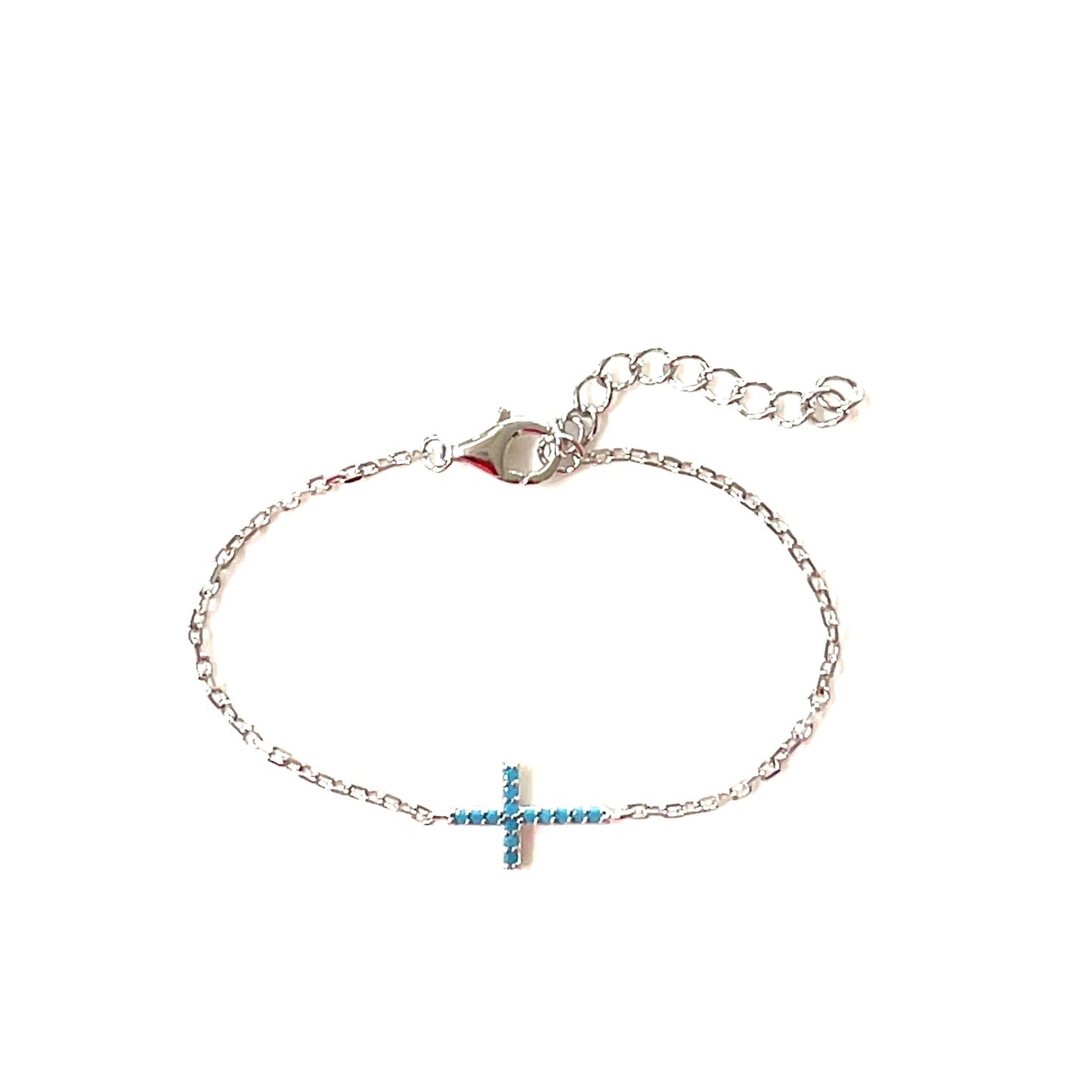 Kids' Cross Bracelet with Blue Turquoise Paved-Set