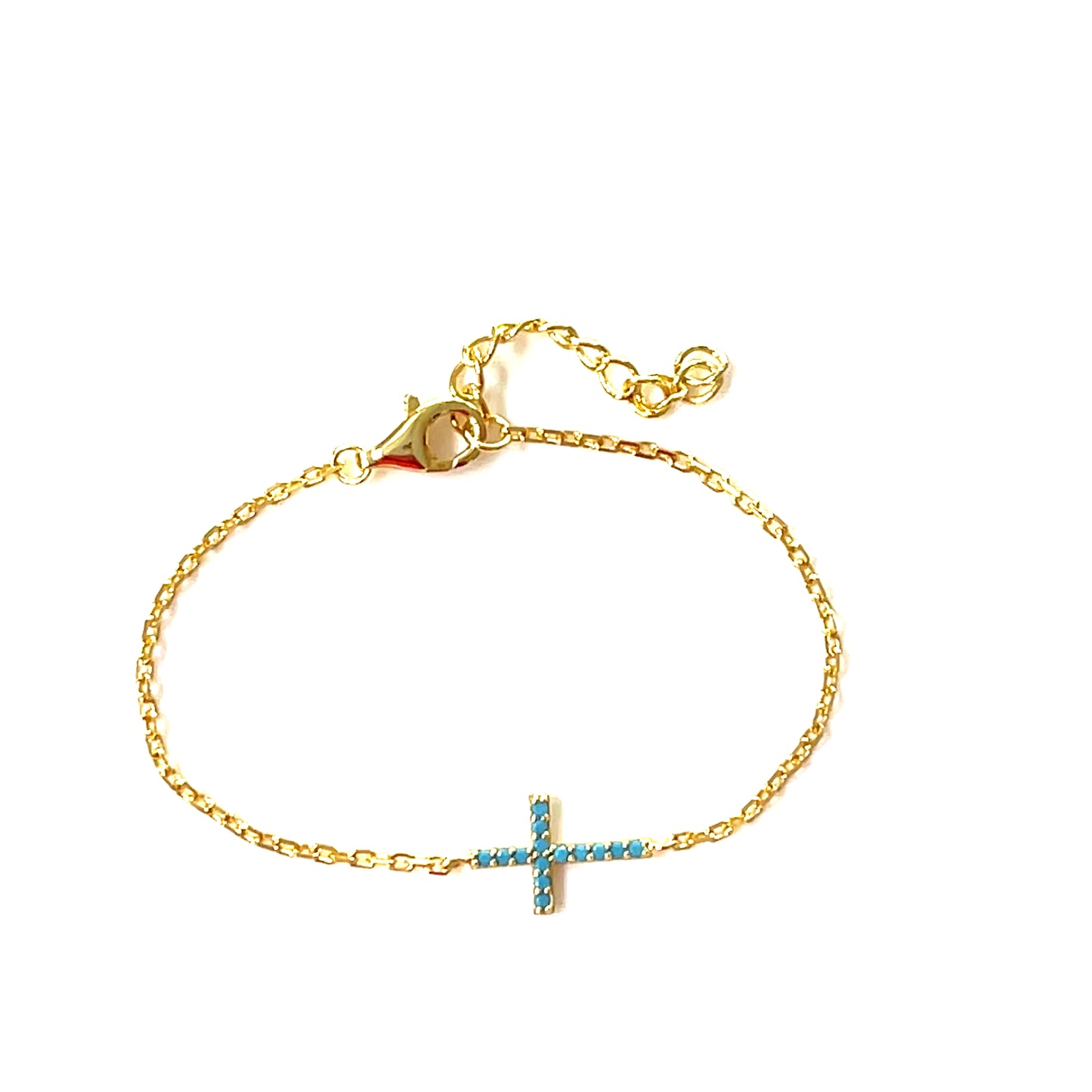 Kids' Cross Bracelet with Blue Turquoise Paved-Set