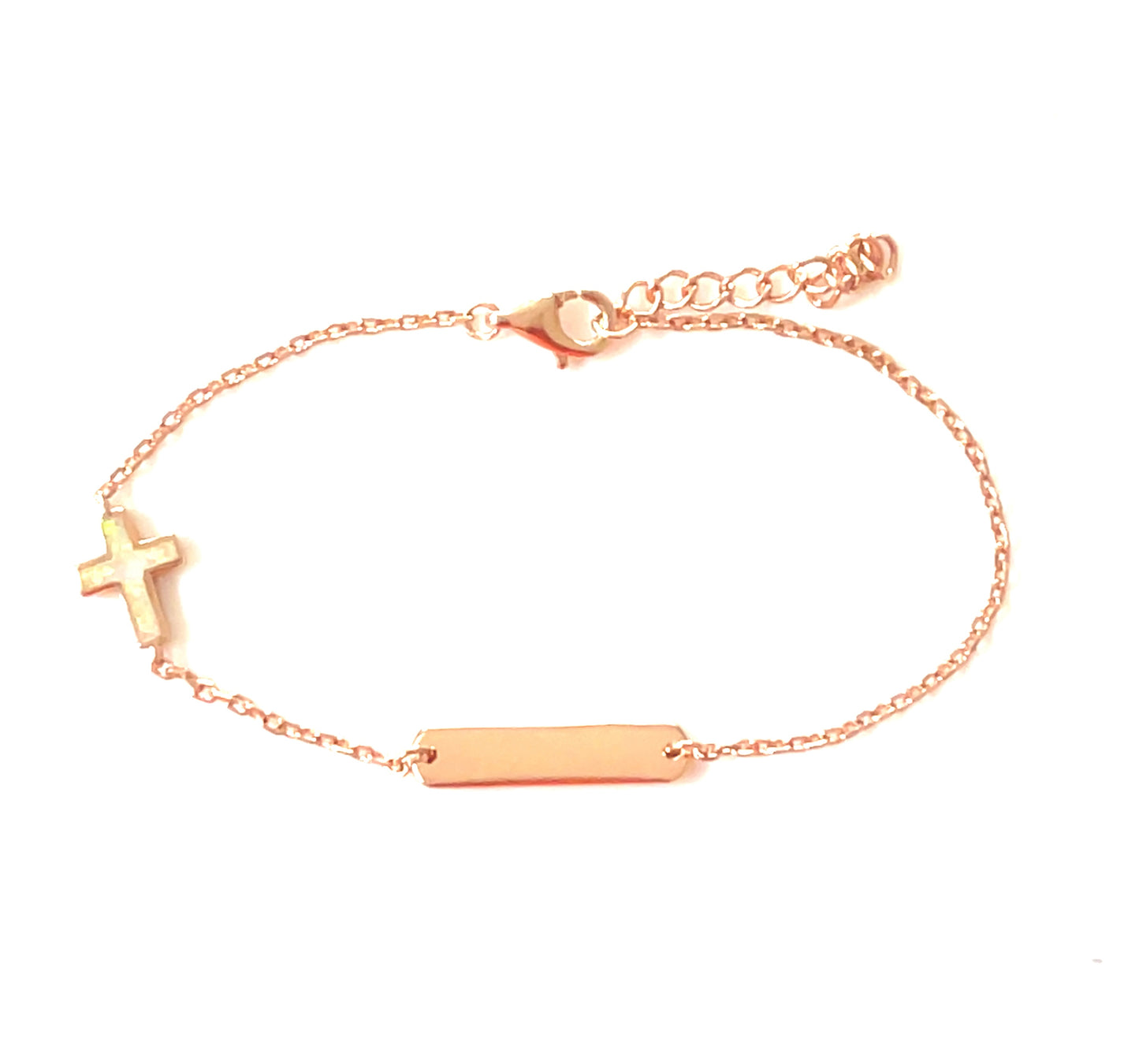 White Opalite inlaid Cross bracelet with Tag