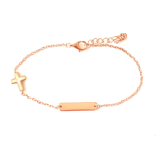 White Opalite inlaid Cross bracelet with Tag