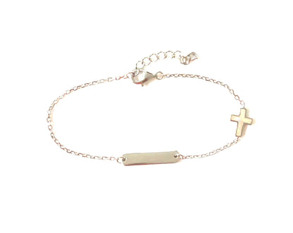 White Opalite inlaid Cross bracelet with Tag