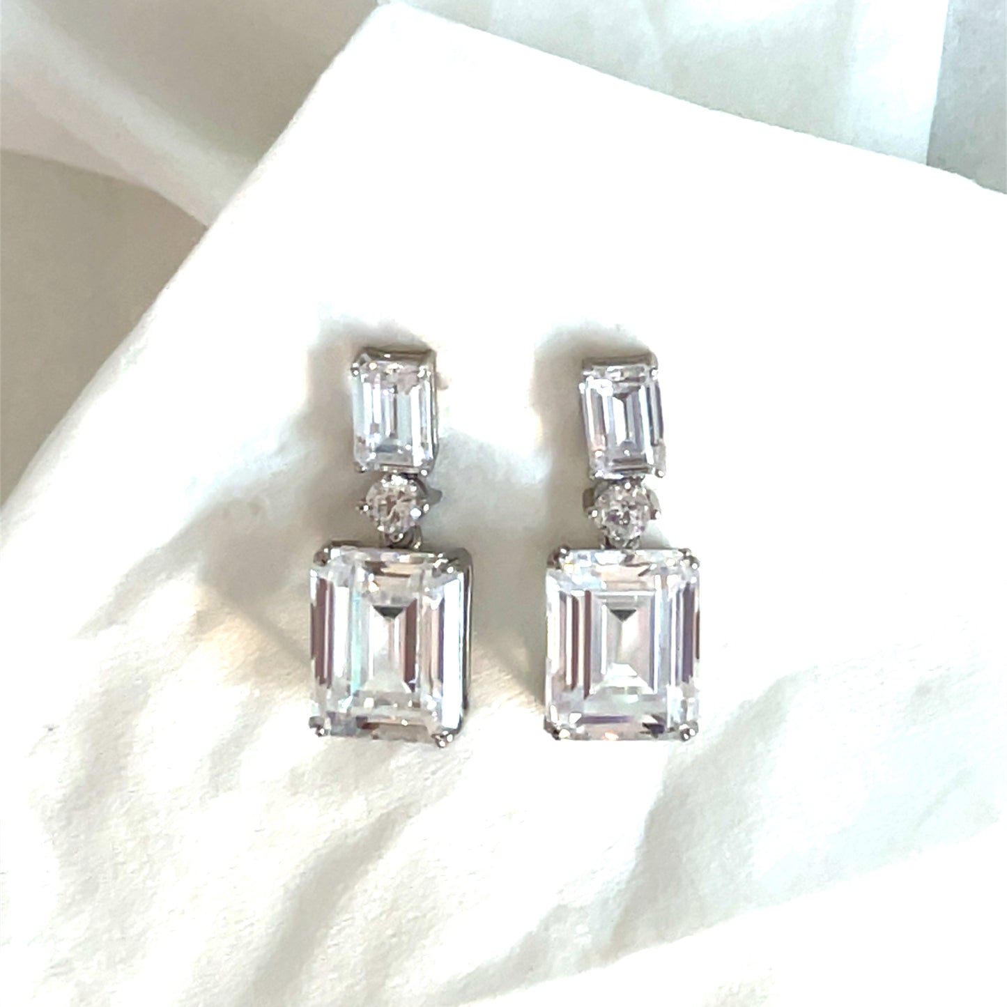 Celestial Grace Emerald-Cut Drop Earrings