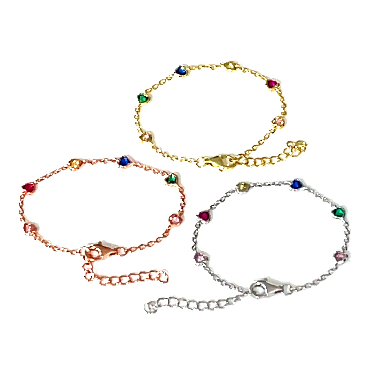 💖 Kids’ Vibrant rainbow Hearts – CZ colourful Bracelet