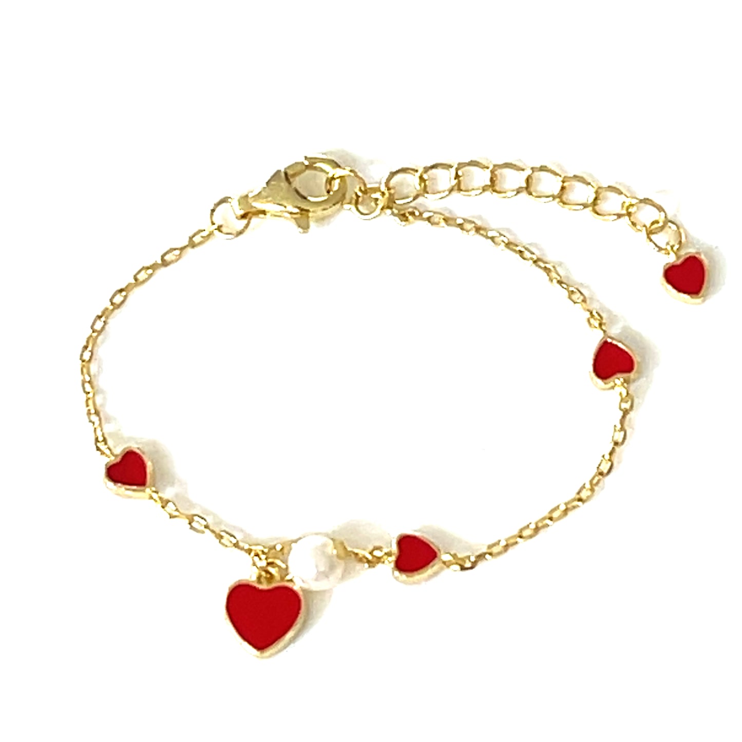 ❤️ Kids’ Sweetheart – Red Enamel Heart & Pearl Bracelet