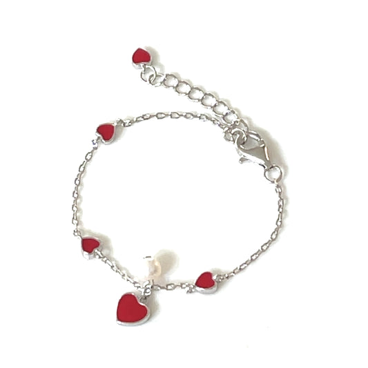 ❤️ Kids’ Sweetheart – Red Enamel Heart & Pearl Bracelet