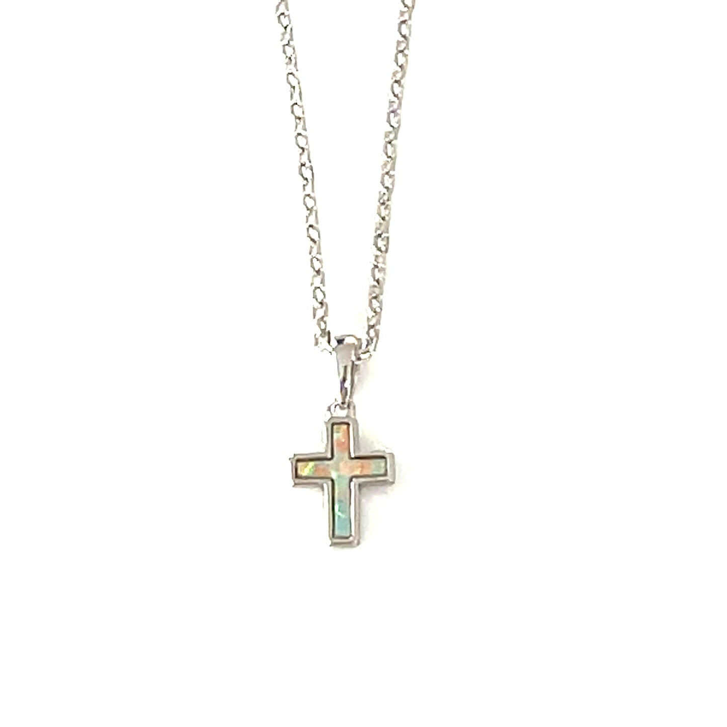 Small White Opalite Glow Cross Necklace