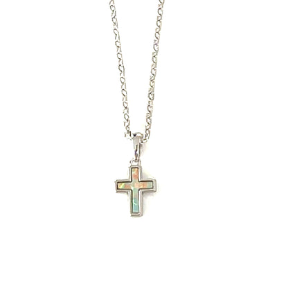 Small White Opalite Glow Cross Necklace