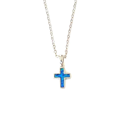 Petite Blue Opalite Cross Necklace