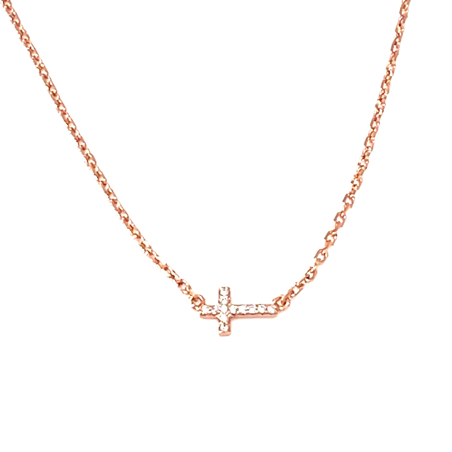 Luminous Grace: Petite CZ Pavé Horizontal Cross Necklace
