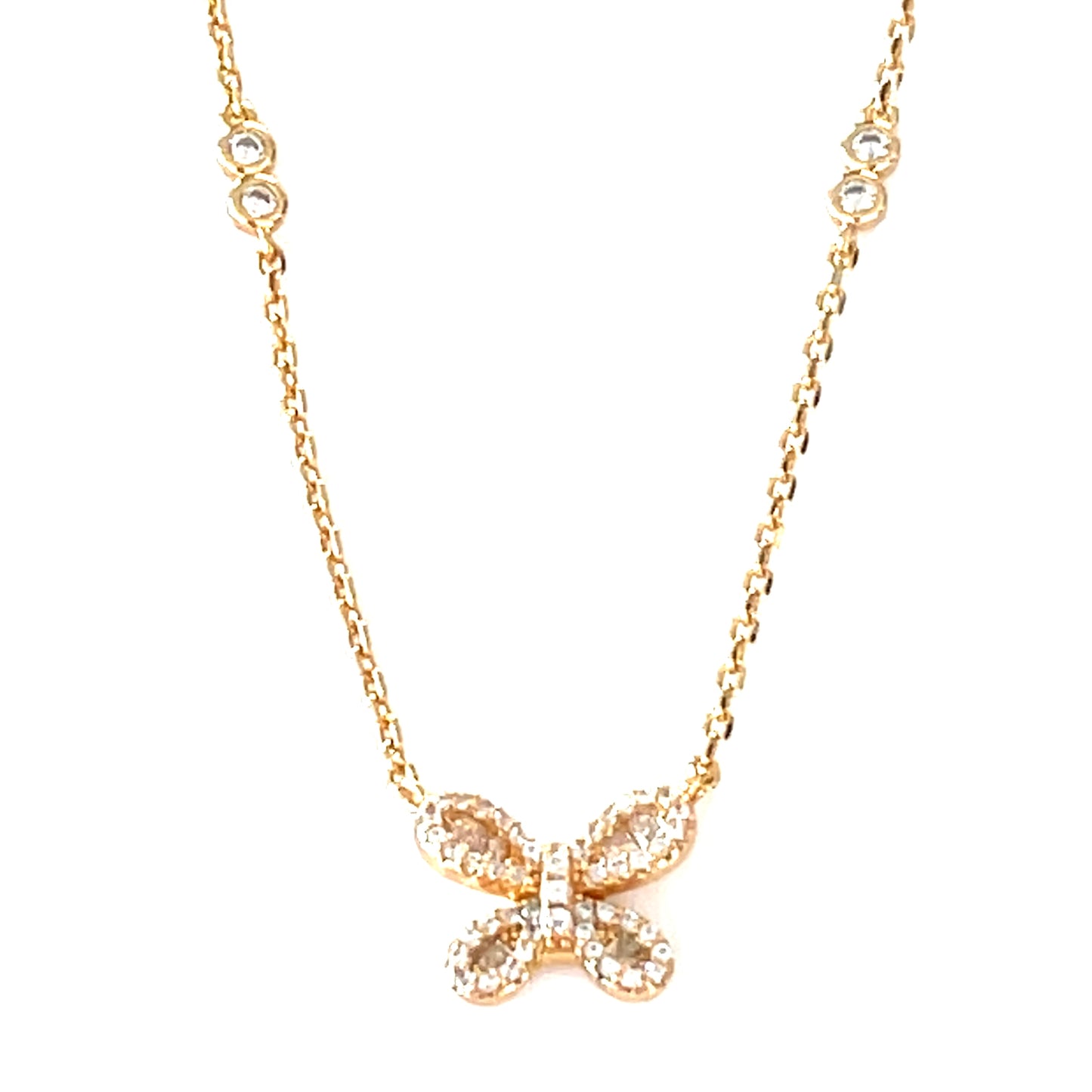 Silklike Butterfly Pendant Necklace with CZ Accents