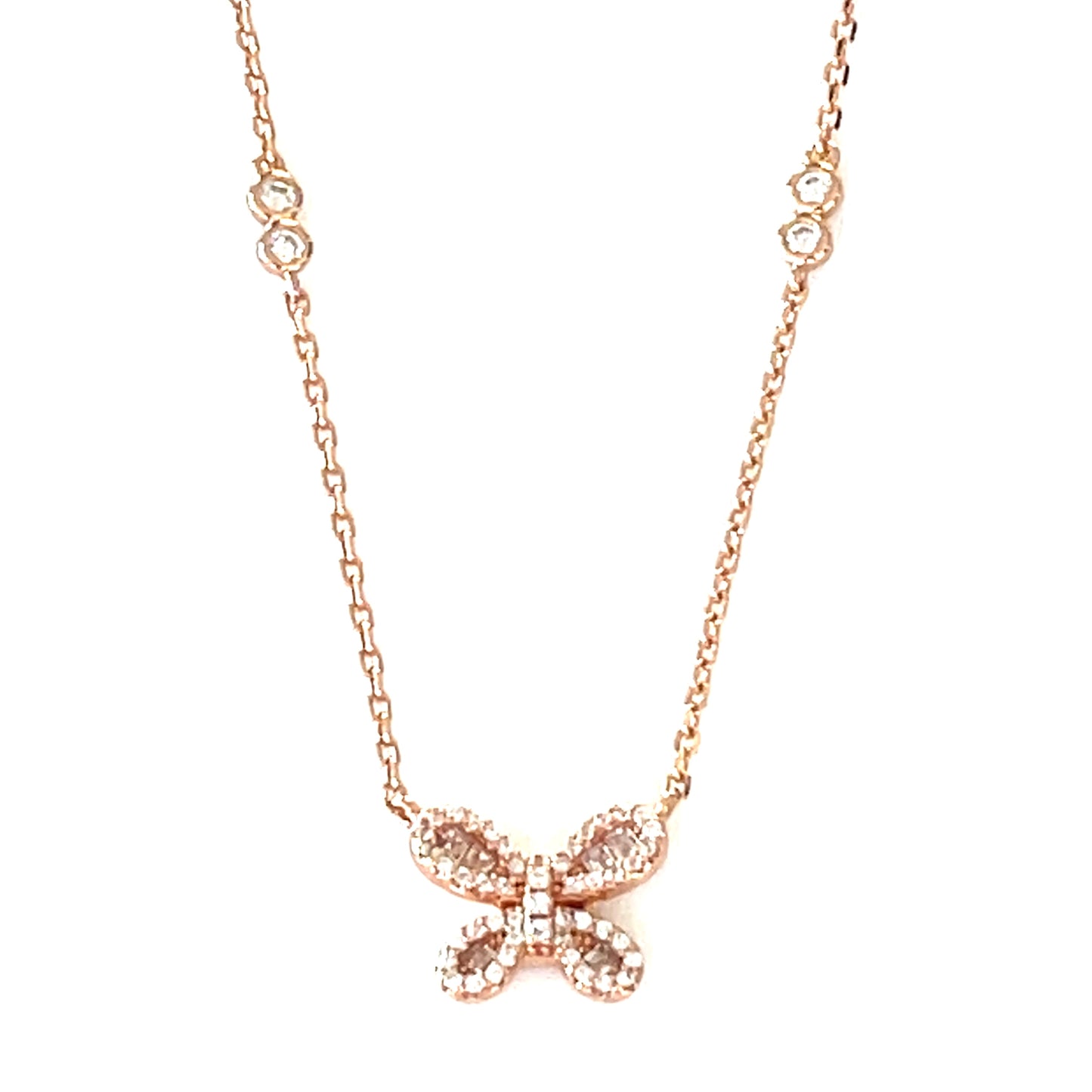 Silklike Butterfly Pendant Necklace with CZ Accents